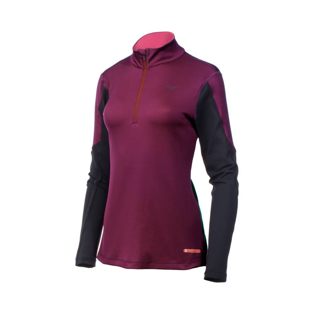 Womens Mizuno Breath Thermo® Half Zip Base Layer Purple/Black Philippines (FPGUZB657)